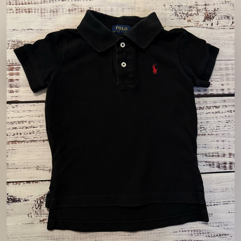 Ralph Lauren Polo Shirt Black Red Toddler Boys Short Sleeve Shirt 2T